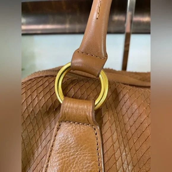 Cynthia Rowley leather satchel snakeskin texture, gold-tone hardware,tassel,Brn - Picture 5 of 17